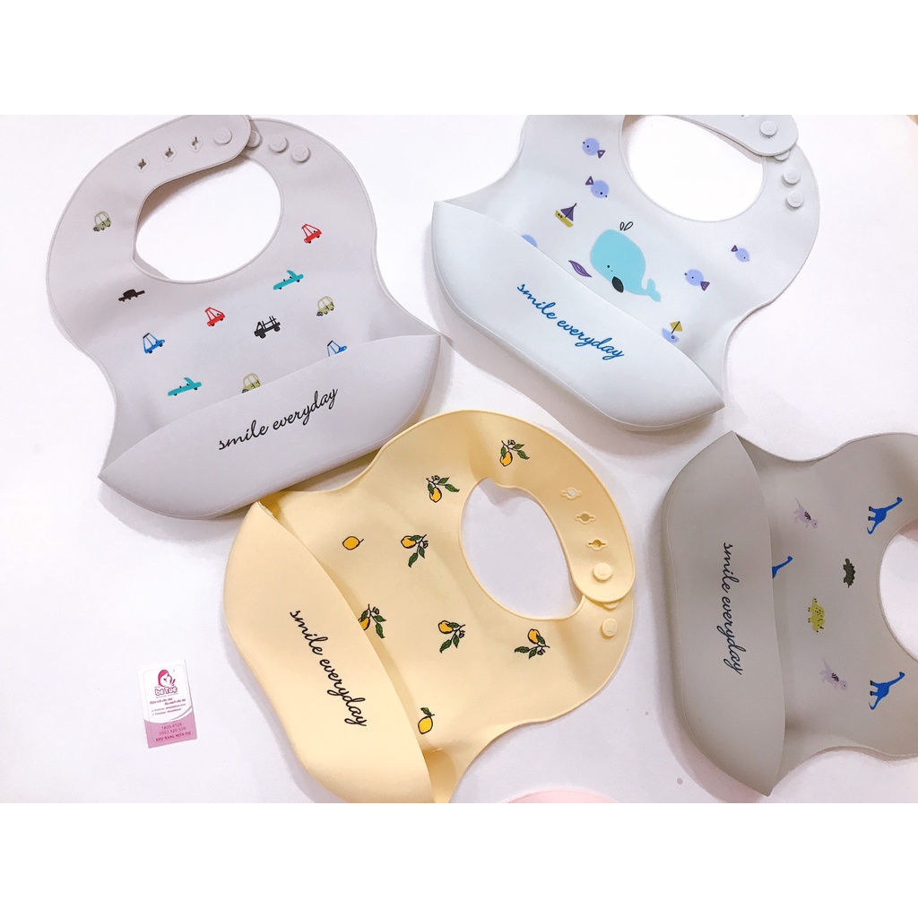 Yếm ăn dăm silicone Smile Everday không bám bẩn, siêu mềm cao cấp cho bé yêu ăn dặm