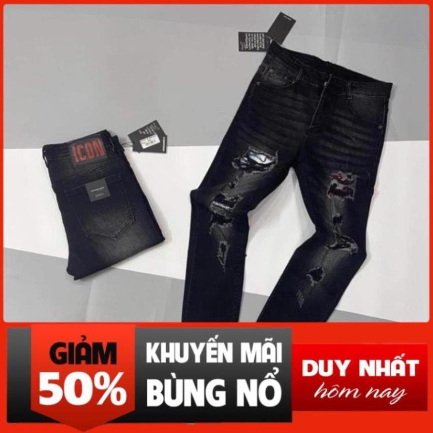 TẾT RẺ SALE Quần Jean nam DSQ - Quần bò nam dáng dài ống côn vá rách - Quần bò đen ICON Xịn ! ! es ' 2022 *