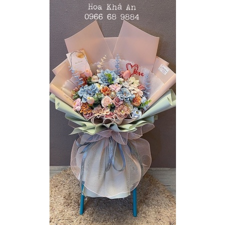 Bó hoa sáp mix lụa cao cấp. Thiết kế nhà Khả An. Ship hoả tốc nội thành