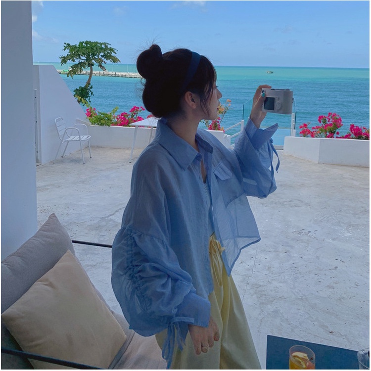 SUXI Áo Kiểu Tay Dài Dáng Rộng Phối Dây Rút Thời Trang Mùa Hè Cho Nữ