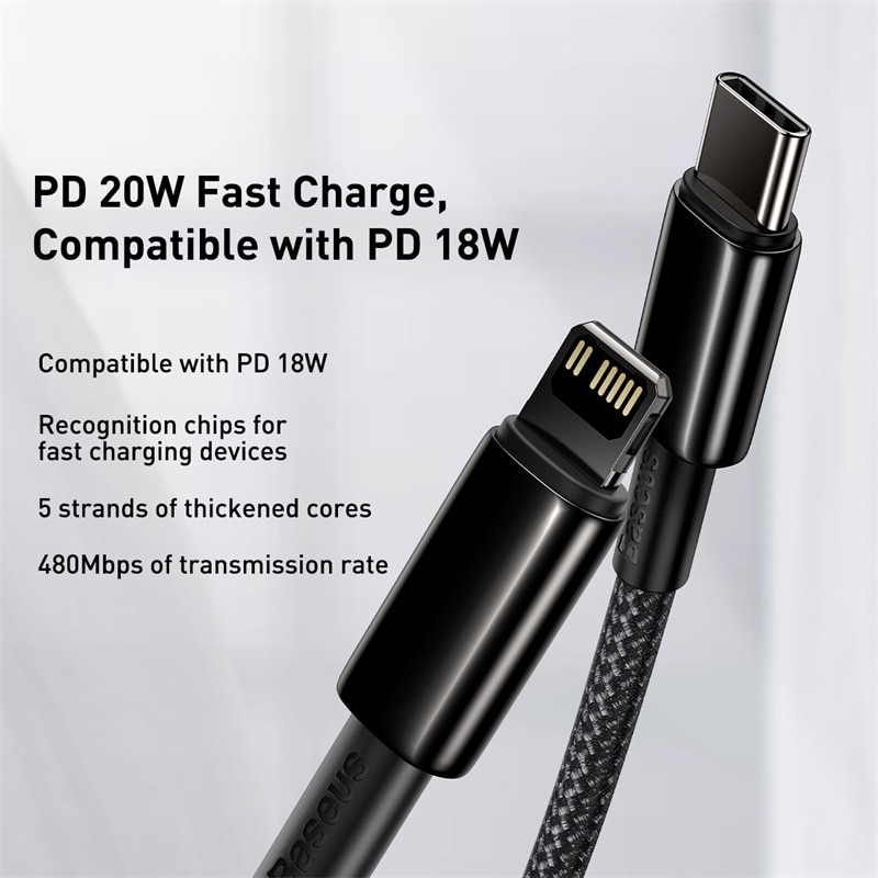 Cáp Sạc Nhanh Baseus Chuyển Đổi USB C Sang Lightning 20W Cho Iphone 12