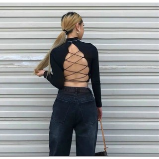 Crop đan dây lưng sẵn cup ngực
