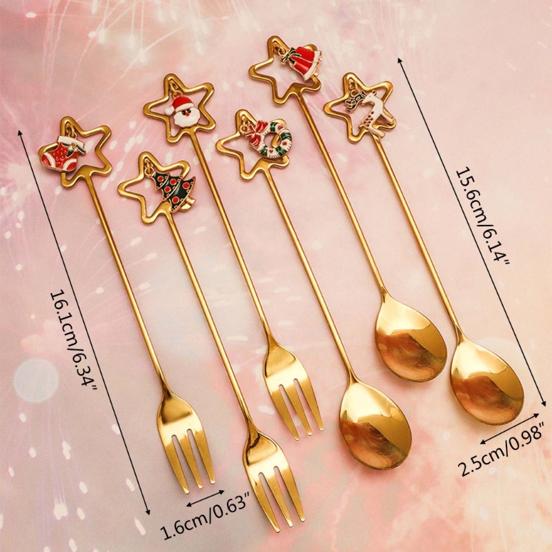 Set 4 Muỗng Cà Phê Bằng Thép Không Gỉ Kèm Hộp Đựng Họa Tiết Giáng Sinh