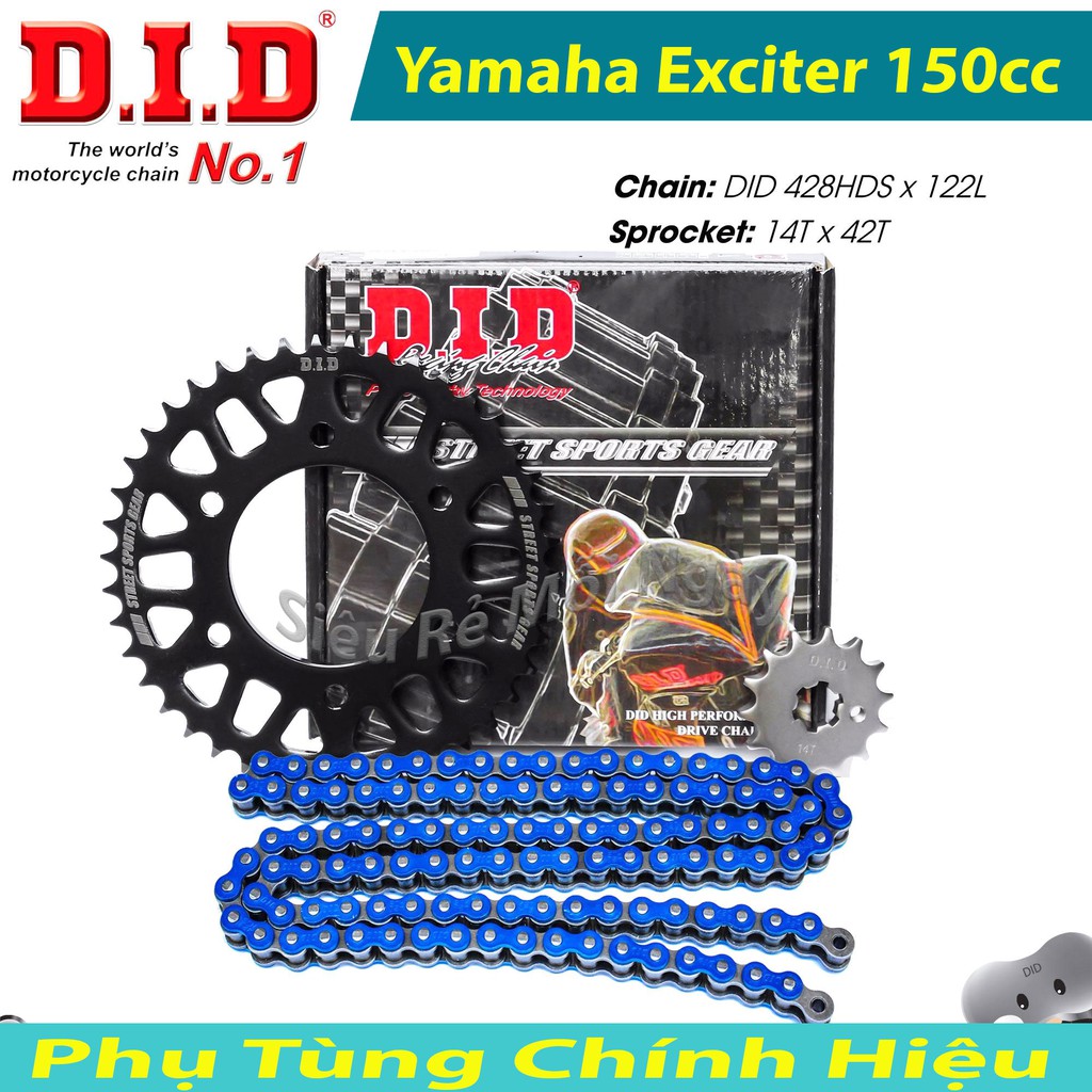 Bộ Nhông Sên Dĩa DID Yamaha Exciter 150cc Sên DID 10Ly Xanh Dương