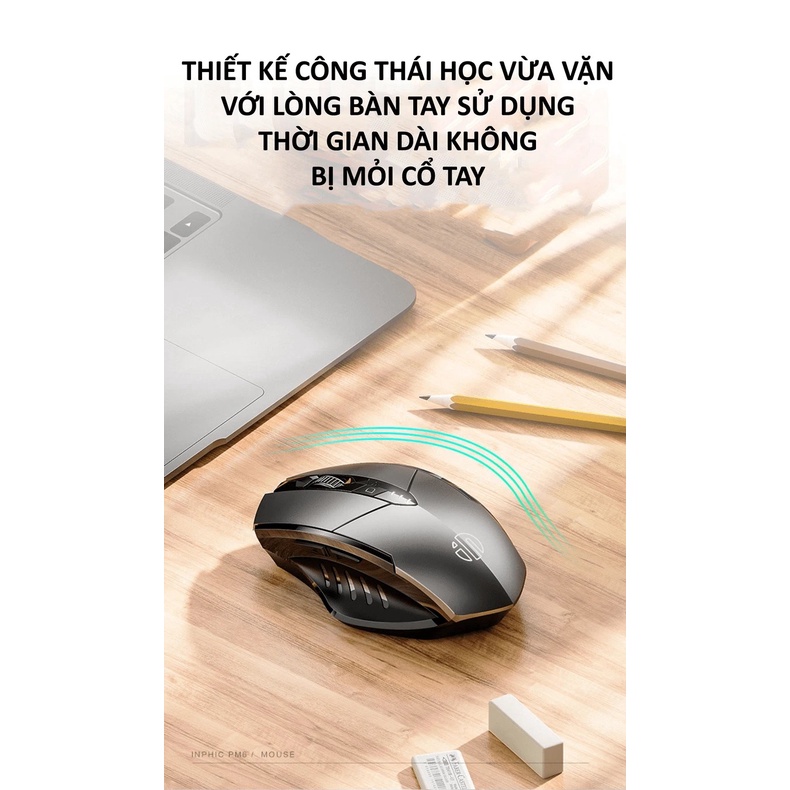 Chuột không dây INPHIC PM6 sử dụng pin sạc kết nối bằng USB 2.4G, Bluetooth 5.0 với nút nhấn silent không tiếng ồn - NK