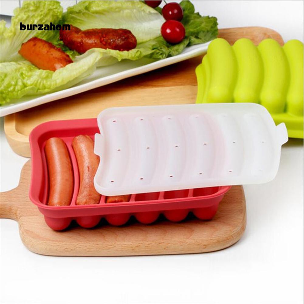 Khuôn làm xúc xích bằng silicon chịu nhiệt có nắp đậy, 6 ngăn đều đẹp, tiện dụng