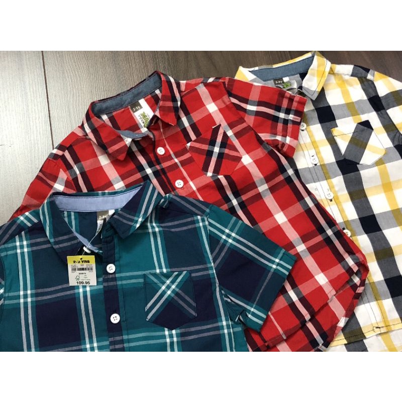 Áo sơ mi bé trai caro màu trơn dư xịn