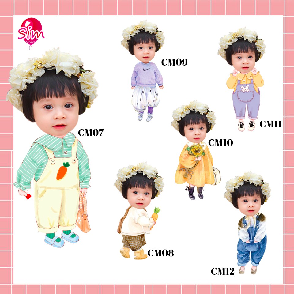 Thiết kế hình Chibi cho bé gái trang trí tiệc sinh nhật theo yêu cầu