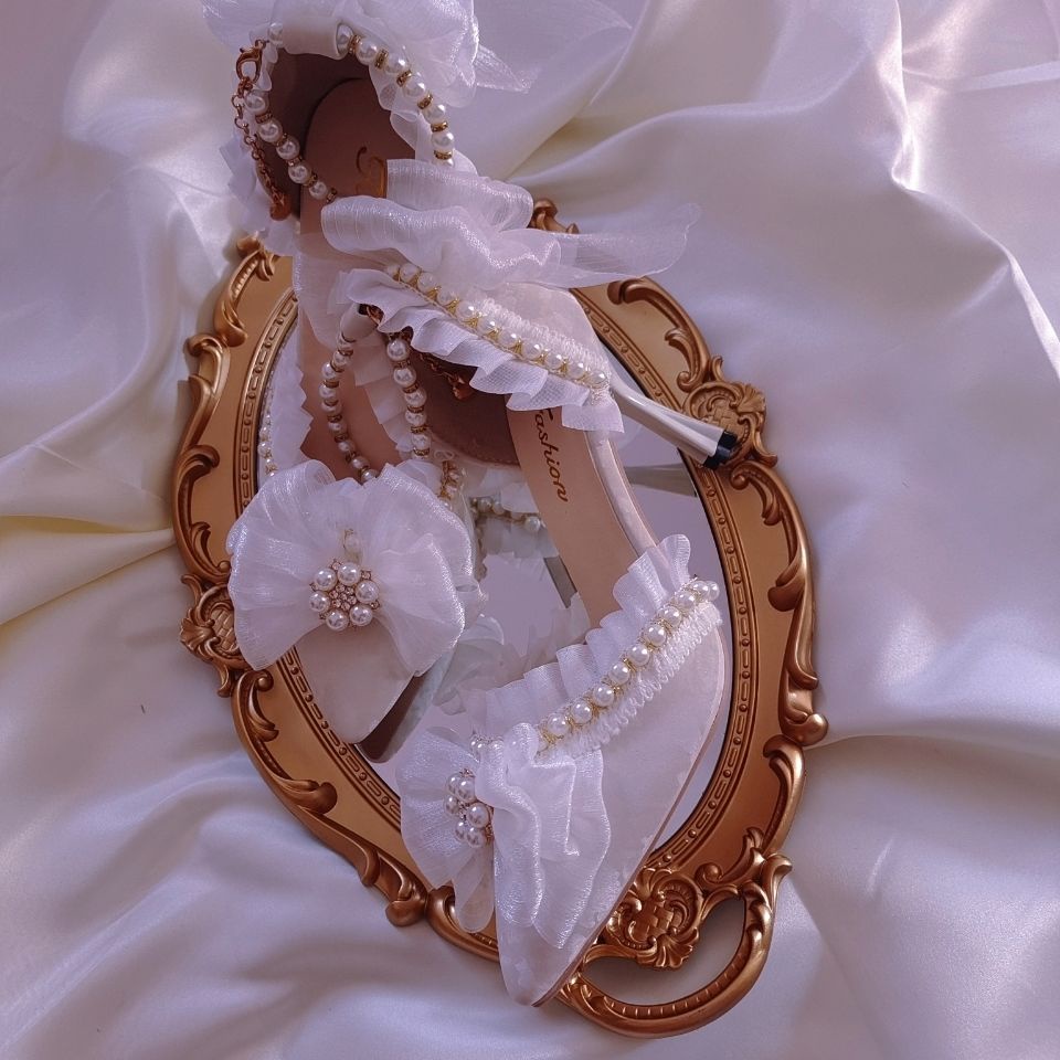 Giày Sandal Cao Gót Mũi Nhọn Phong Cách Lolita Thanh Lịch Cho Nữ