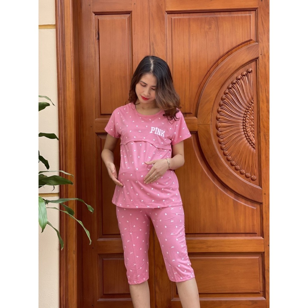 Bộ đồ bầu và sau sinh LỬNG PINK LẬT TI chất cotton thấm hút mồ hôi