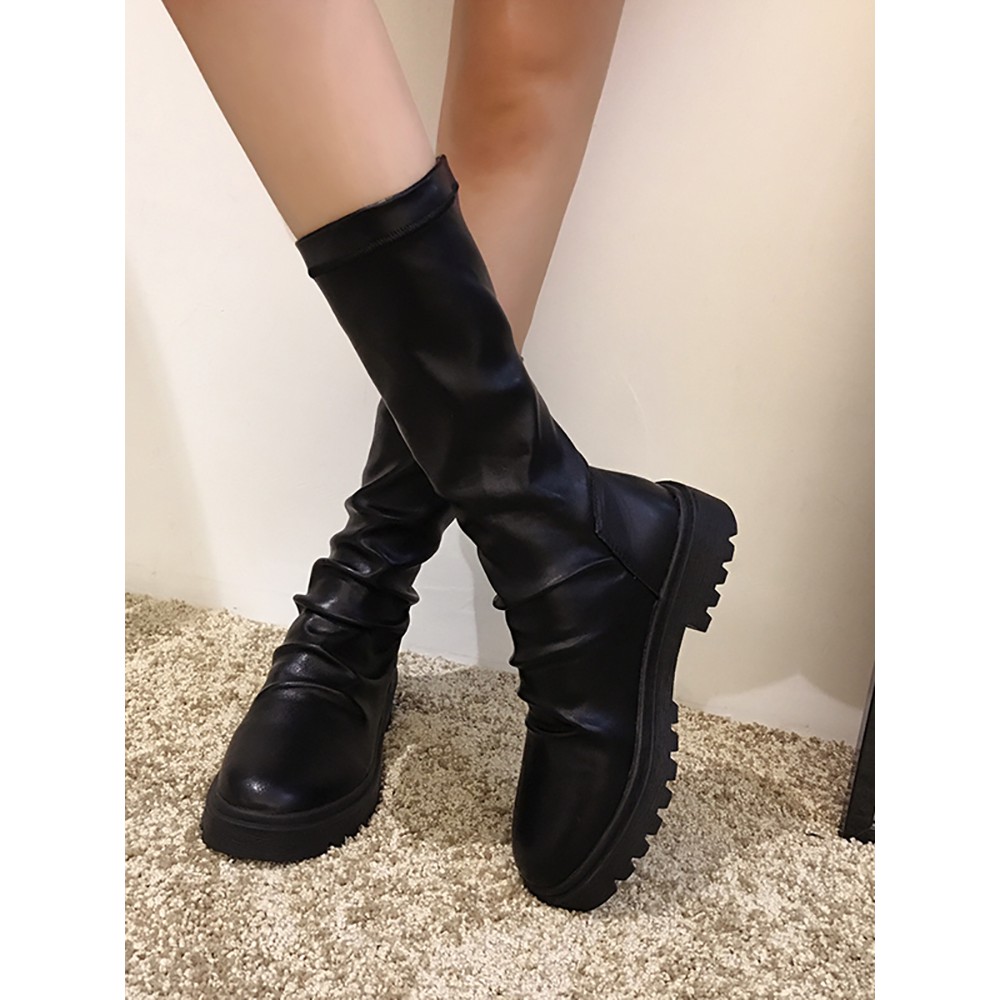 Order - Giày bốt,boot da nhăn đế 4,5cm phong cách All Black, Ulzzang (Có ảnh thật) | BigBuy360 - bigbuy360.vn