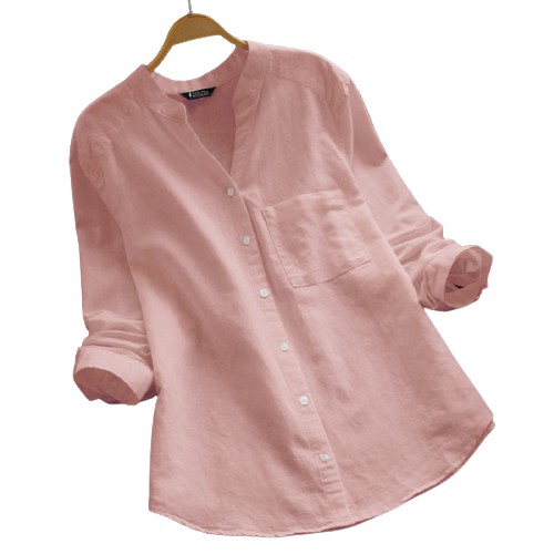 ZANZEA Áo Kiểu Nữ Cổ Chữ V Vải Lanh Cotton Thời Trang