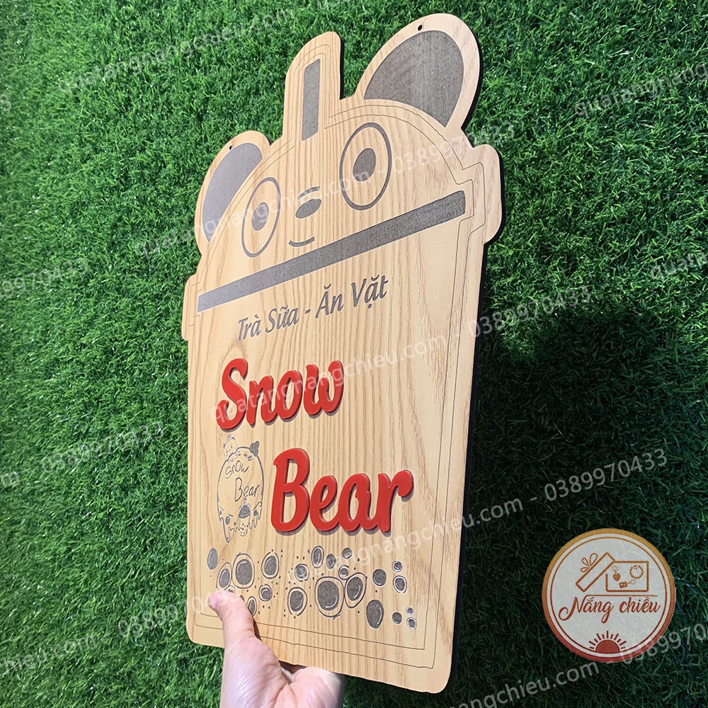 Bảng hiệu gỗ khắc theo yêu cầu - Thiết kế hình ly trà sữa siêu cute - Size 30x40cm - Bảng trang trí tiệm trà sữa