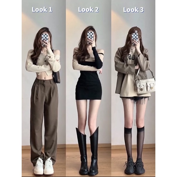 áo crop tay dài - váy ôm body- blazer