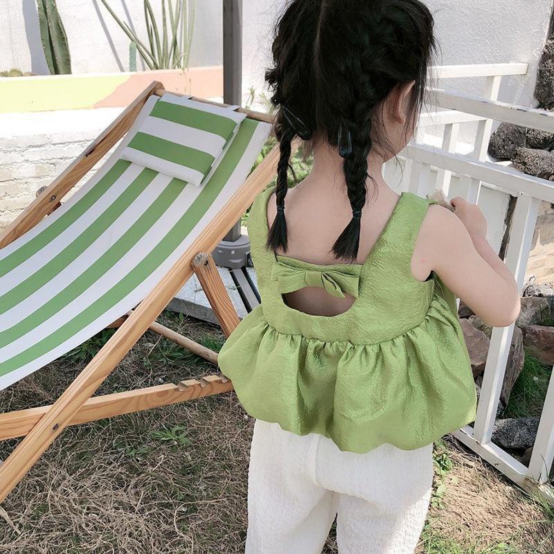 Áo Hai Dây Hở Lưng Thắt Nơ Phong Cách Hàn Quốc Xinh Xắn Thời Trang Mùa Hè Cho Bé Gái