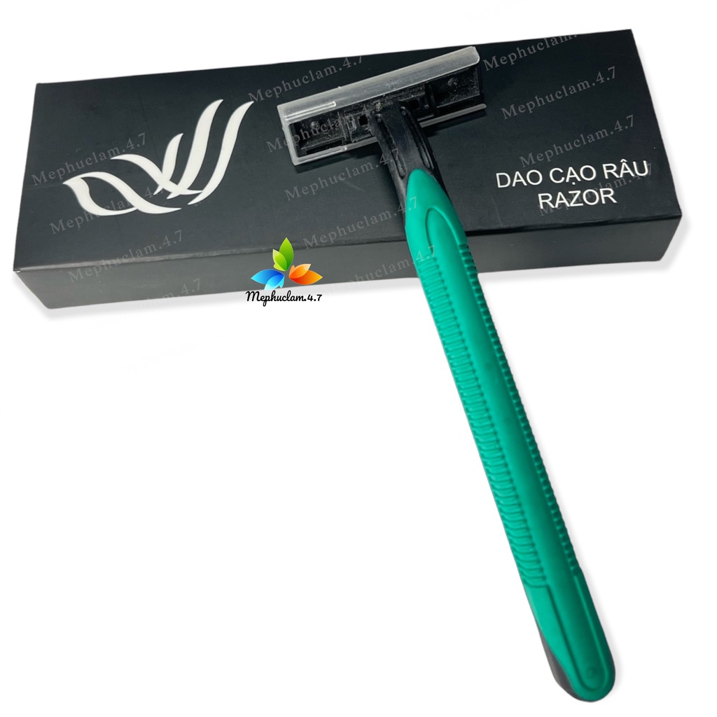 100 dao cạo râu xanh cán cao su mẫu 01 đựng vỏ hộp giấy (mẫu cánh chim) dùng 1 lần cho khách sạn. MEPHUCLAM.4.7