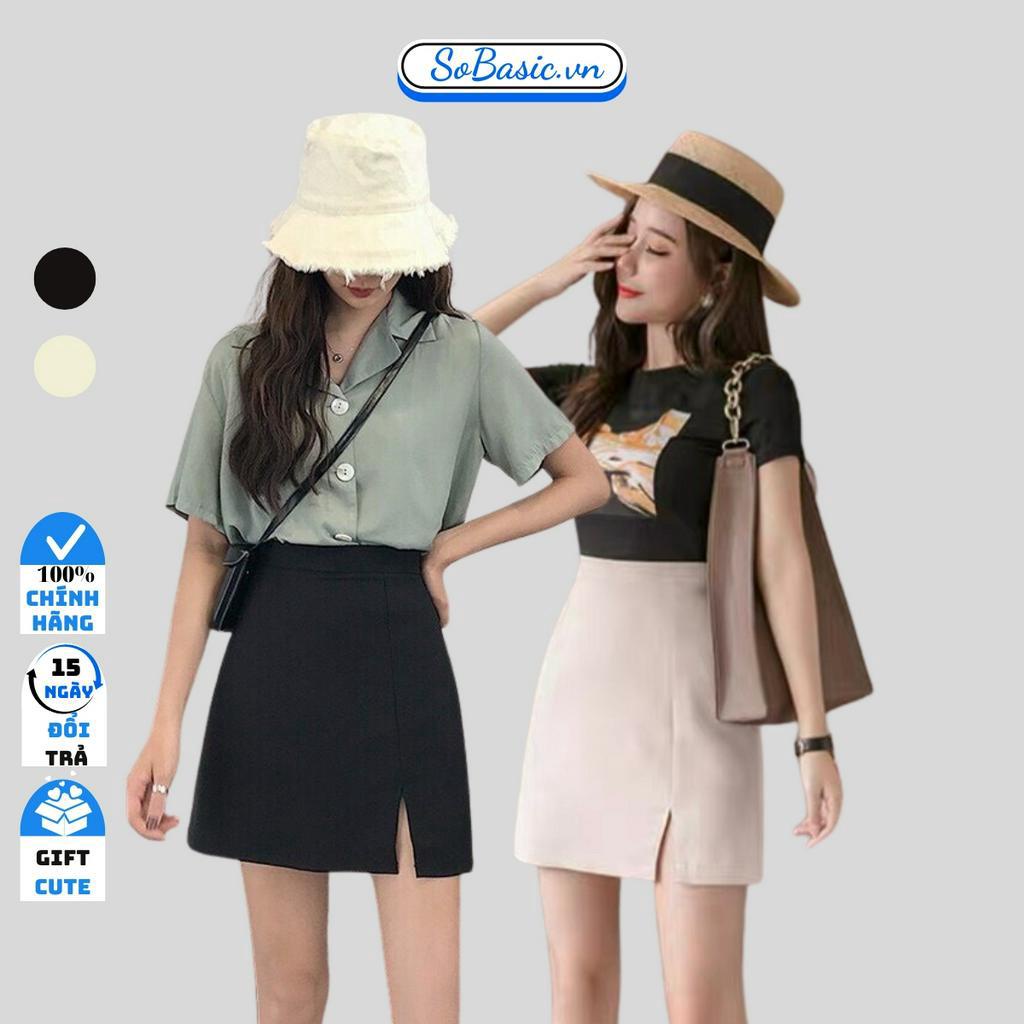 Chân váy chữ A cạp lưng cao dáng ngắn Sobasic có quần trong thiết kế xẻ tà 1 bên kiểu công sở