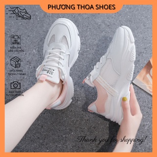 Giầy thể thao nữ sneaker mặt lưới thông hơi phối da màu gót