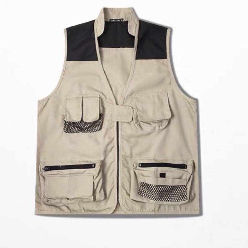 Áo khoác gile túi hộp unisex - Áo gile chiến hạm, màu Tan và Đen