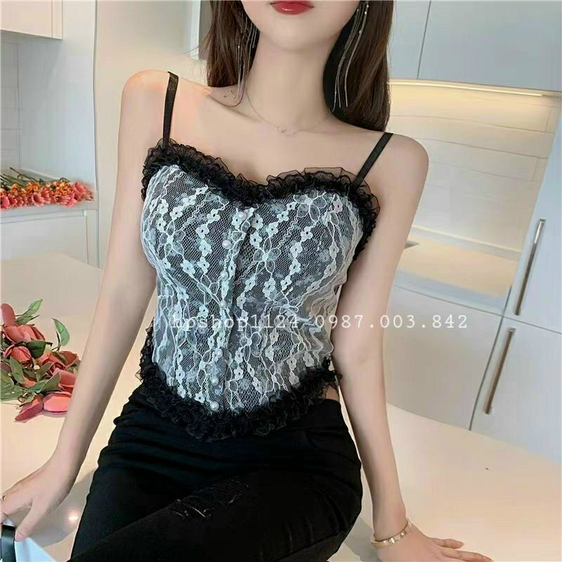 Áo 2 dây bra ren tiểu thư dáng croptop loại đẹp hàng cao cấp