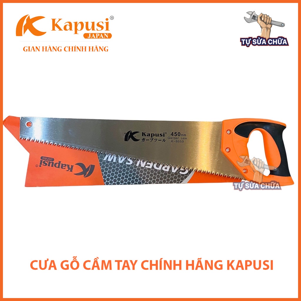Cưa gỗ cầm tay chính hãng Kapusi Japan tay cầm chống trượt, lưỡi cưa thép SK4 siêu sắc, cưa lá bản to