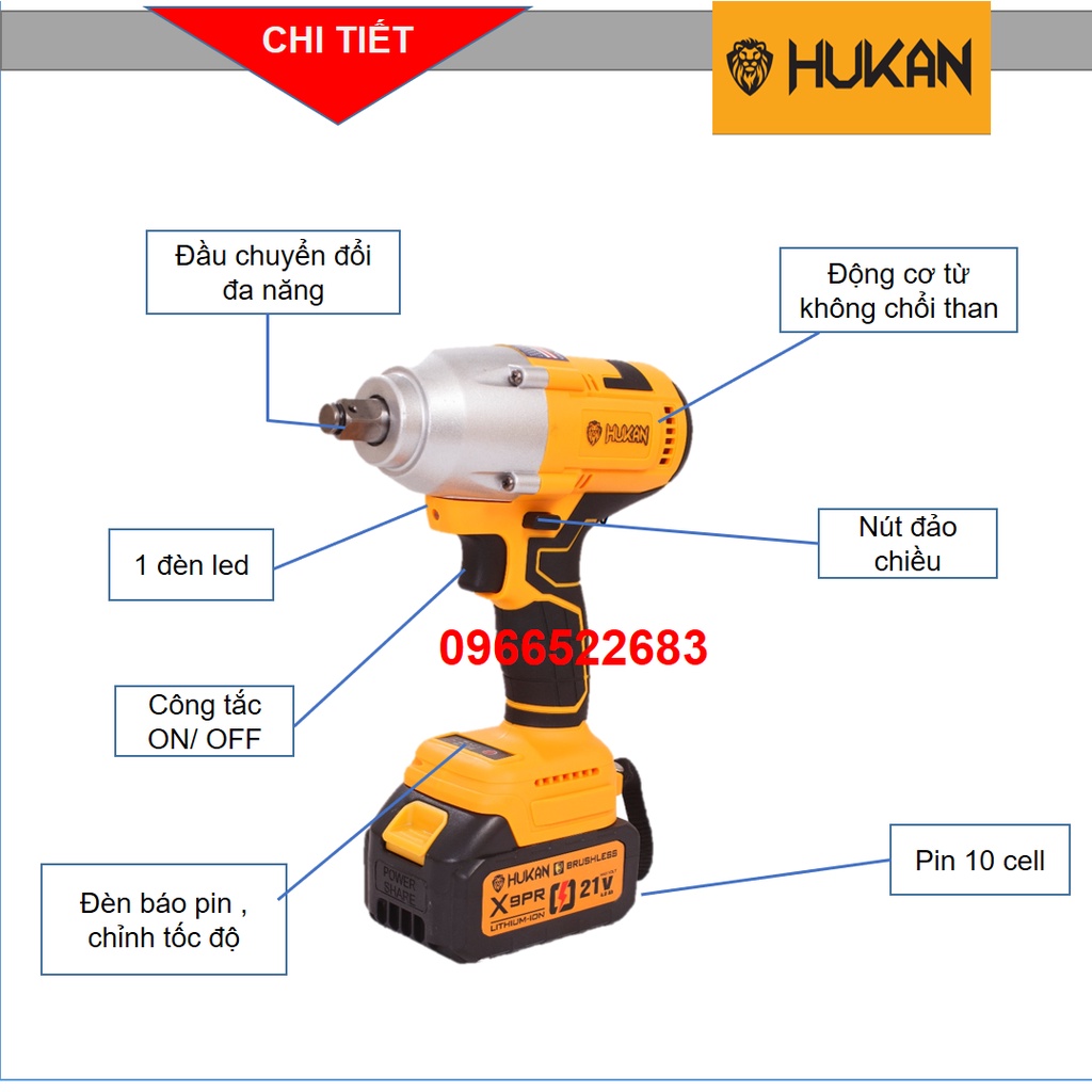 Máy siết bulong | máy siết bulong hukan x9 pro | không chổi than bảo hành chính hãng 6 tháng