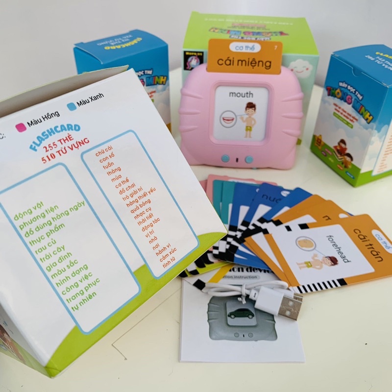 Máy Đọc Thẻ Song Ngữ Anh Việt HOPKIDS Flashcard 510 Từ Vựng 3 Chế Độ Đọc + 3 Bài Hát Loại 1 Có Dây Sạc