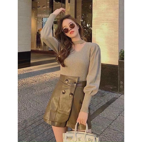 Áo len tay bồng dây cổ choker | BigBuy360 - bigbuy360.vn