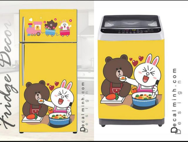 {LƯỚT XEM ẢNH} Combo Decal tem dán tủ lạnh + máy giặt cao cấp - 3D cao cấp