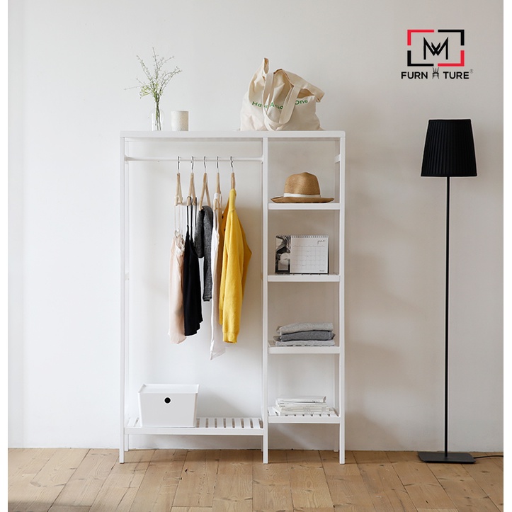 TỦ TREO QUẦN ÁO GỖ LIỀN KỆ 5 TẦNG LẮP LÁP SIZE M - DOUBLE CLOSET