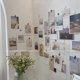 [ HÀNG SẴN ] Postcard dán tường kèm bảng dán màu sticker