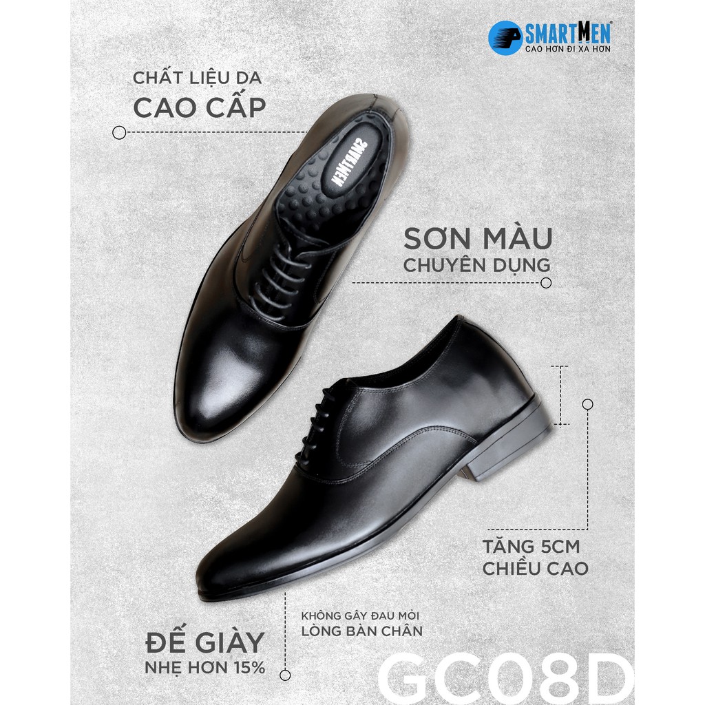 Giày tây công sở nam SMARTMEN tăng chiều cao da bò GC-08 Đen