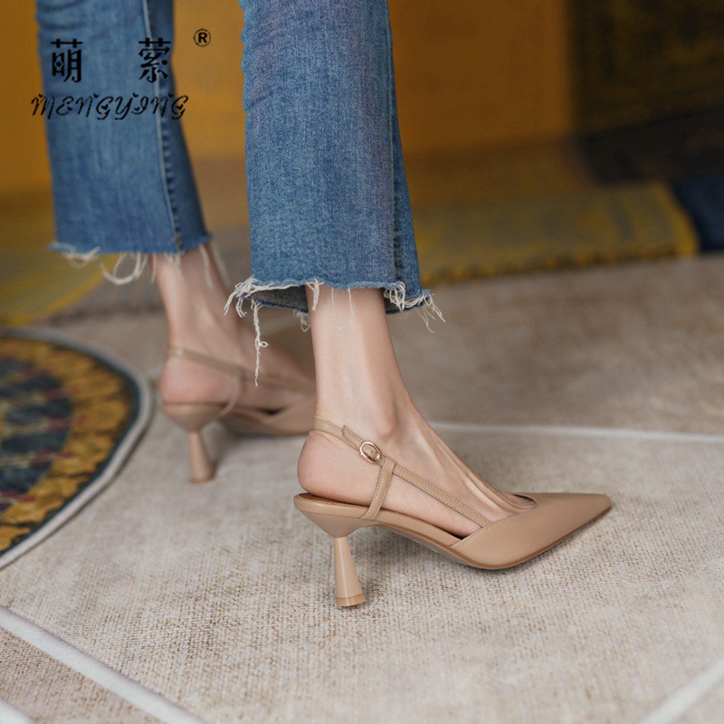 Giày sandals cao gót mũi nhọn phong cách Pháp nữ tính thanh lịch