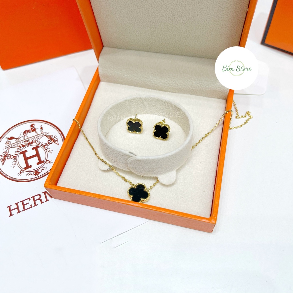Set Dây Chuyền/Vòng Cổ, Khuyên Tai, Vòng Tay Cỏ 4 Lá💎100% Titan Cao Cấp Mạ Vàng Sang Trọng💎Không Han Gỉ, Không Bạc Màu