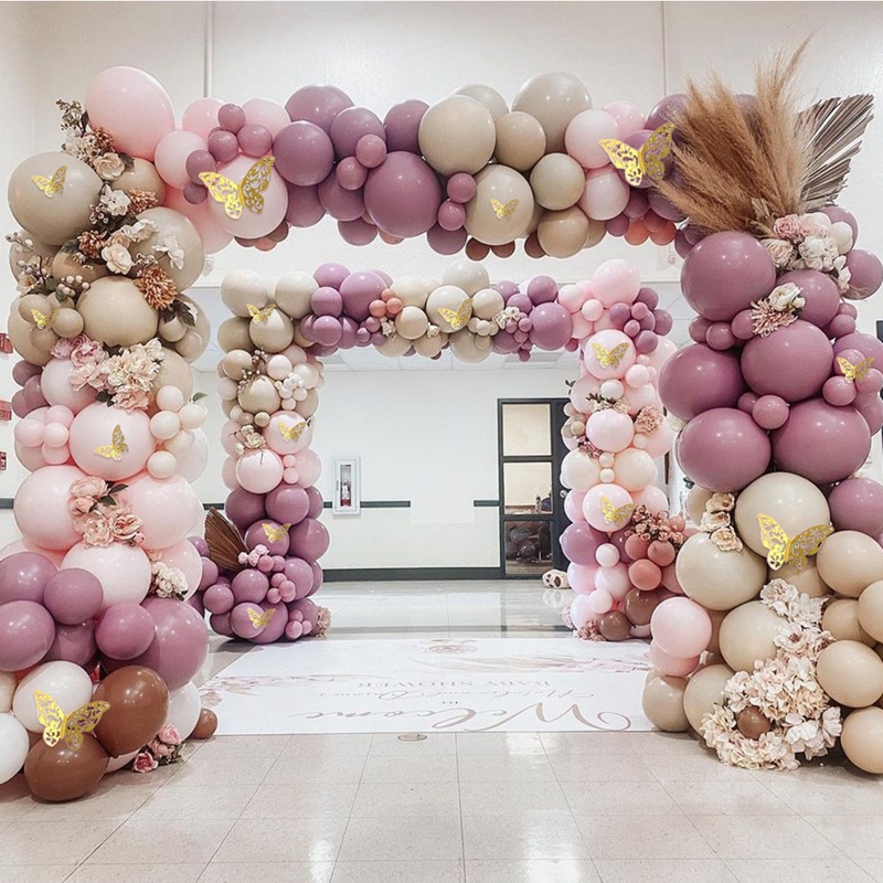 1 Set Bong Bóng Trang Trí Tiệc Sinh Nhật Màu Hồng/Tím/Vàng Hồng Họa Tiết Bươm Bướm Dễ Thương