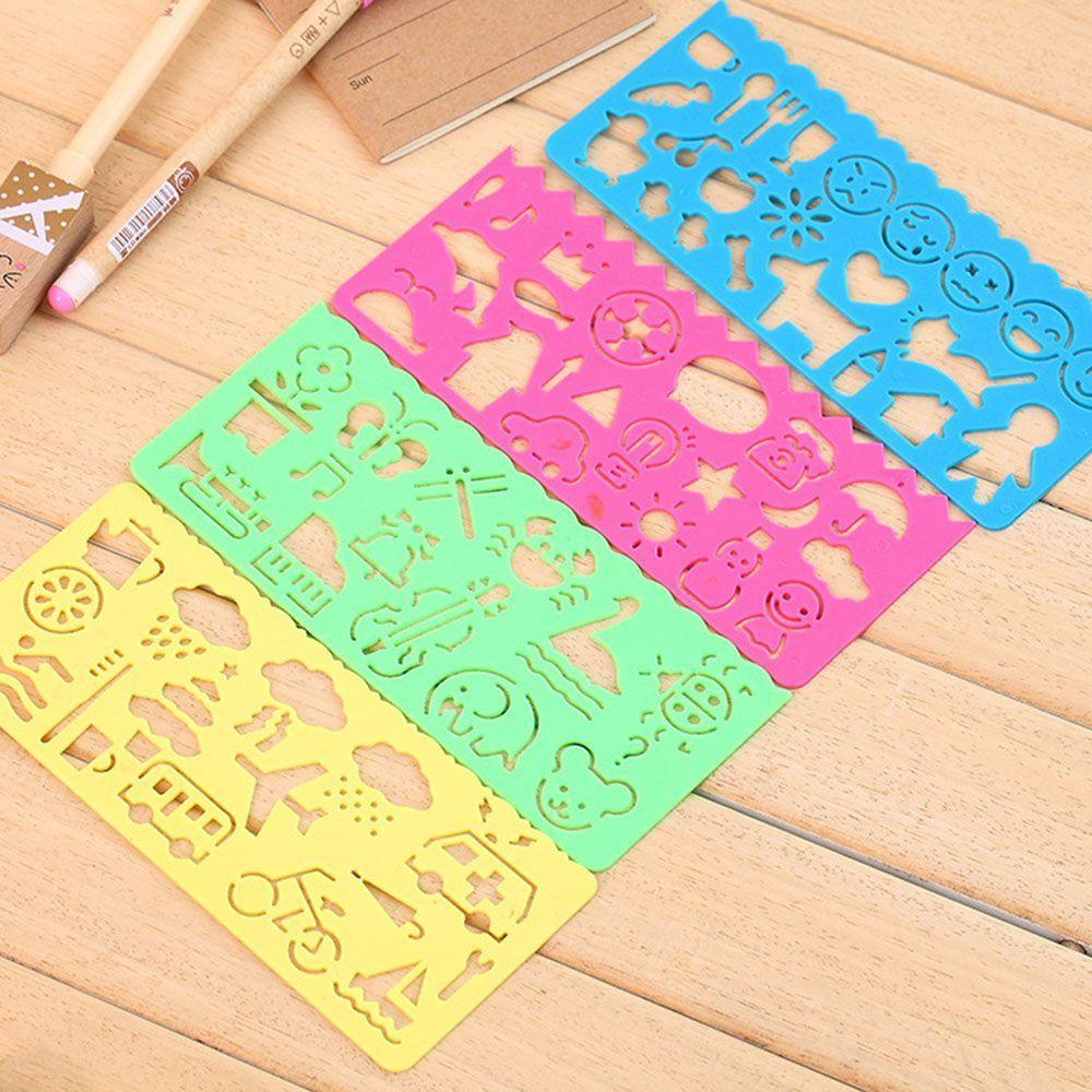 JARRED Set 4 Thước Nhựa Tự Vẽ Tranh Kiểu Hoạt Hình Dễ Thương