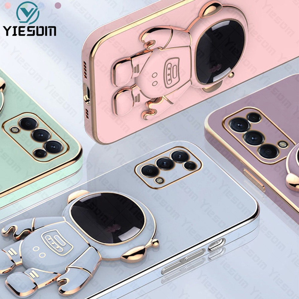 Ốp Điện Thoại Silicon Dẻo Họa Tiết Phi Hành Gia Lấp Lánh Kèm Giá Đỡ Cho OPPO Reno 7Z 7 6 4 5 4G 5G 5F 4F