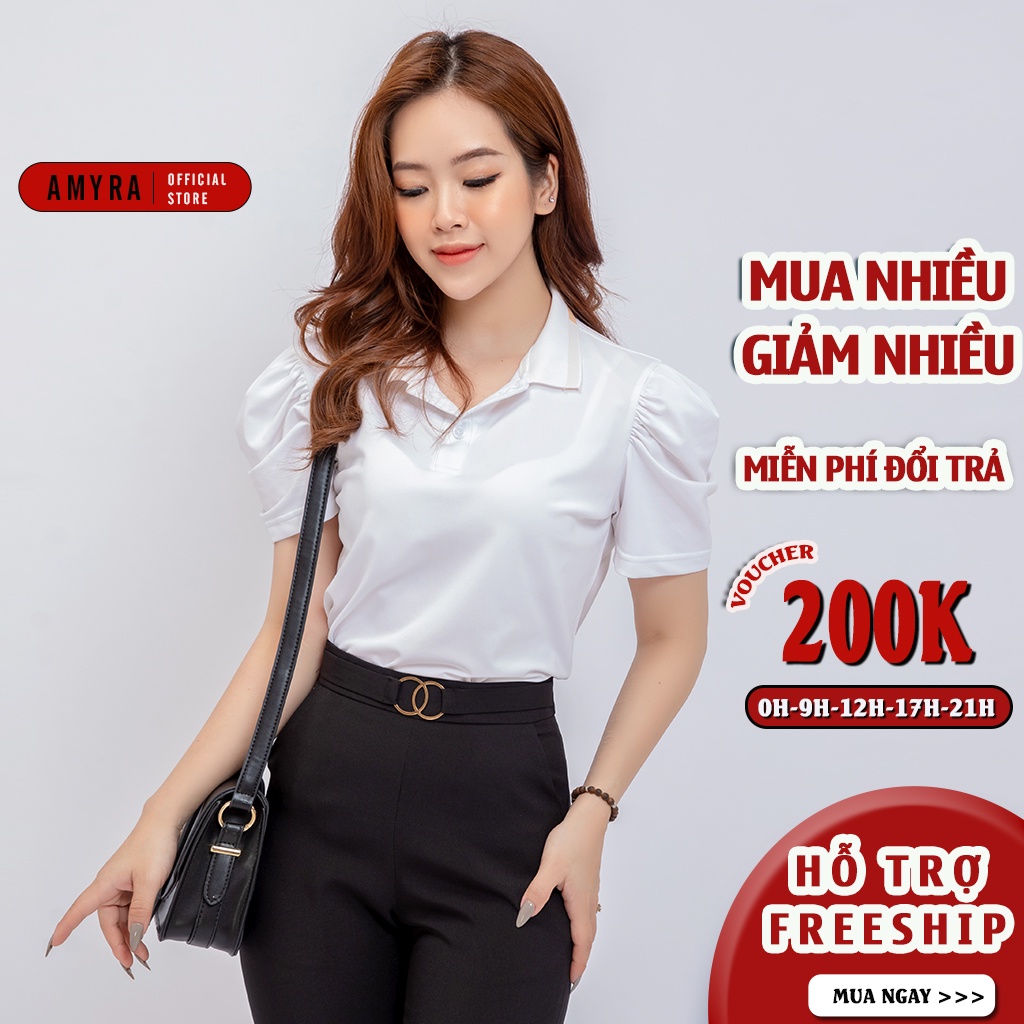 Áo Polo Nữ Công Sở Có Cổ Trẻ Trung AMYRA , Thun Trơn Tay Bo Co Giãn Tốt, Mềm Mịn, Thoáng Mát, Thấm Hút Mồ Hôi AT032