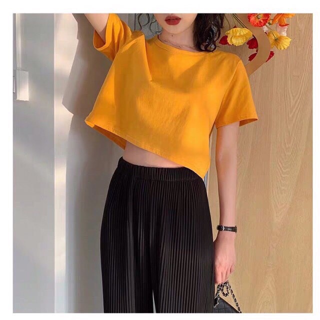 Áo Croptop crt trơn cổ tròn basic