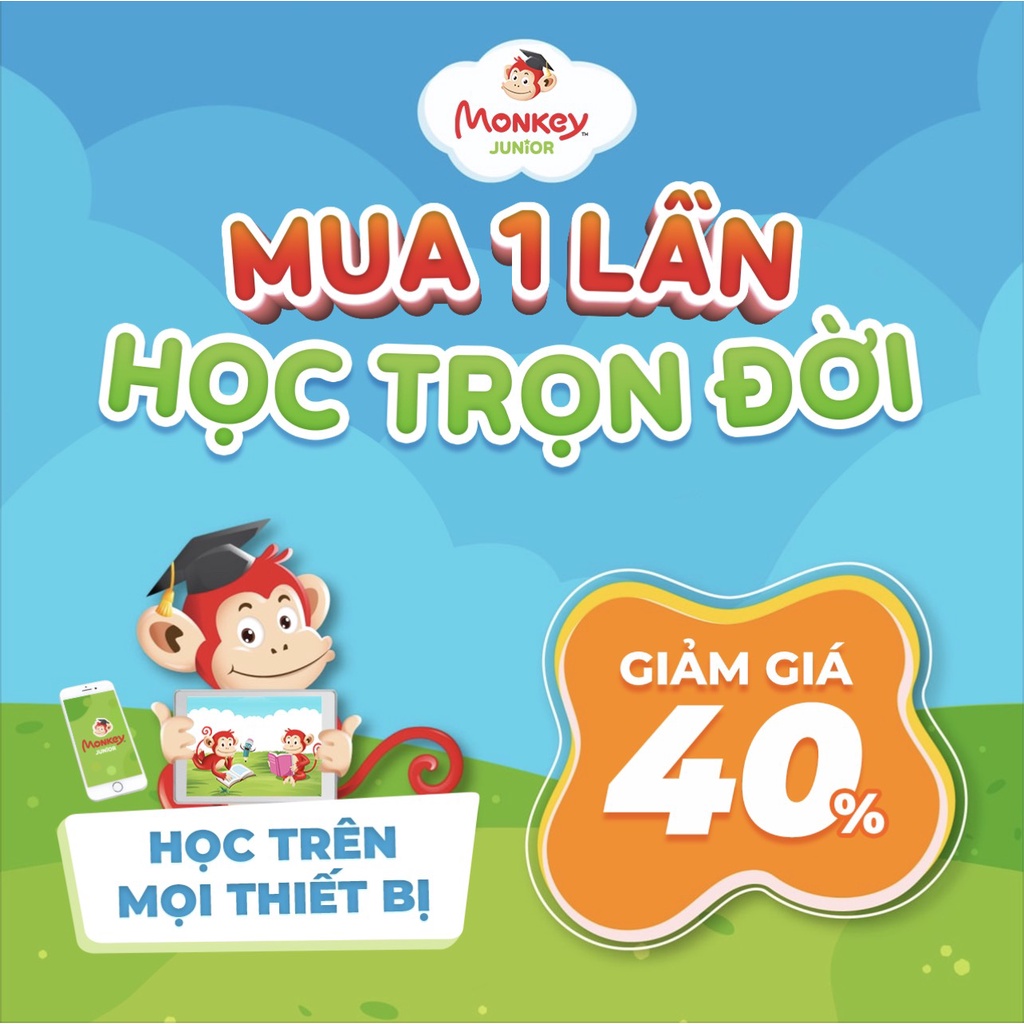 Toàn quốc [E-voucher]  Mã trọn đời học tiếng Anh tại phần mềm Monkey Junior và kèm quà tặng