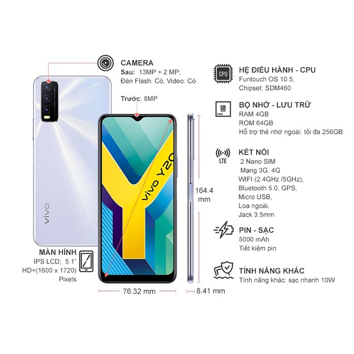 Điện thoại Vivo Y20 (4GB/64GB) - Hàng chính hãng