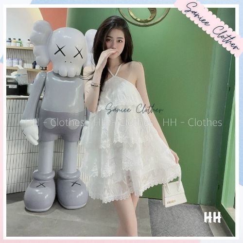 Váy 2 dây nữ cổ yếm xếp tầng 2 màu style tiểu thư nhẹ nhàng sexy SanieeClother