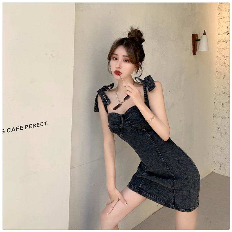 Đầm Jean 2 Dây ,Váy Jean 2 Dây Cúp Ngực Thắt Nơ Siêu Gợi Cảm Cho Nữ