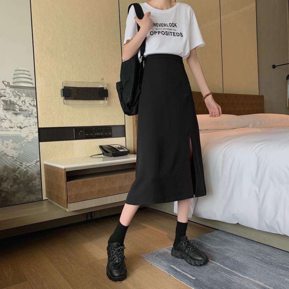 SPK- Chân váy nữ, chân váy xẻ tà nữ màu đen kéo khoá sau SKUCV-01 | BigBuy360 - bigbuy360.vn