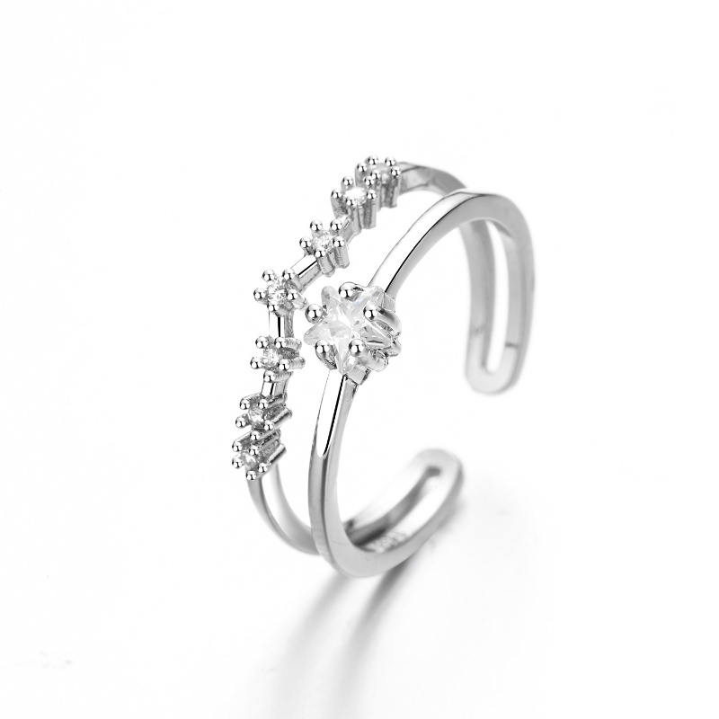 Nhẫn hai lớp hình học Zircon Nhẫn thời trang Hàn Quốc độc đáo