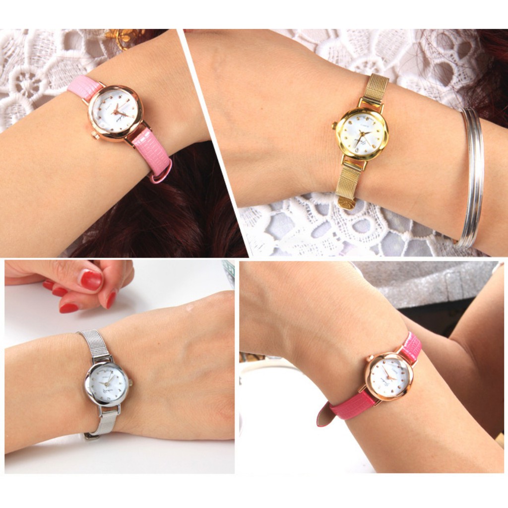 Đồng hồ nữ Yuhao dây da mặt tròn (Hồng phấn)