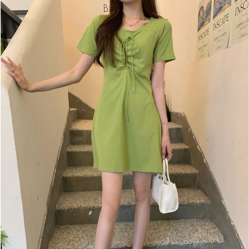 Đầm Chữ A Lưng Cao Phối Dây Rút Thời Trang Mùa Hè Mới