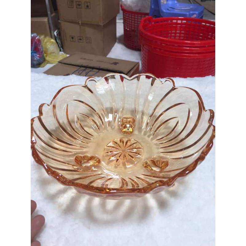 Đĩa 3 Chân Màu Trắng Và Vàng