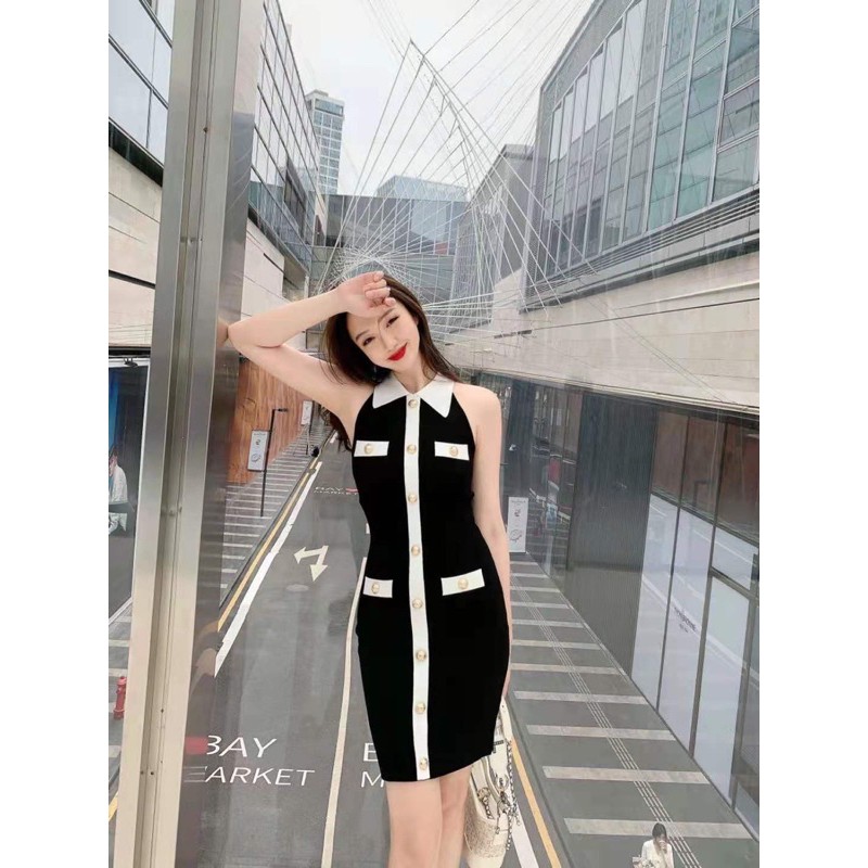 Váy len body sát nách có cổ thương hiệu Burberry BBR cao cấp