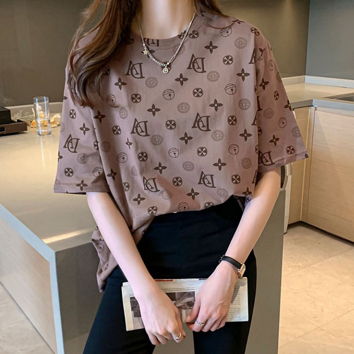Áo Thun Dáng Rộng In Họa Tiết Phong Cách Hàn Quốc Thời Trang Mùa Hè 2022 Cho Nữ